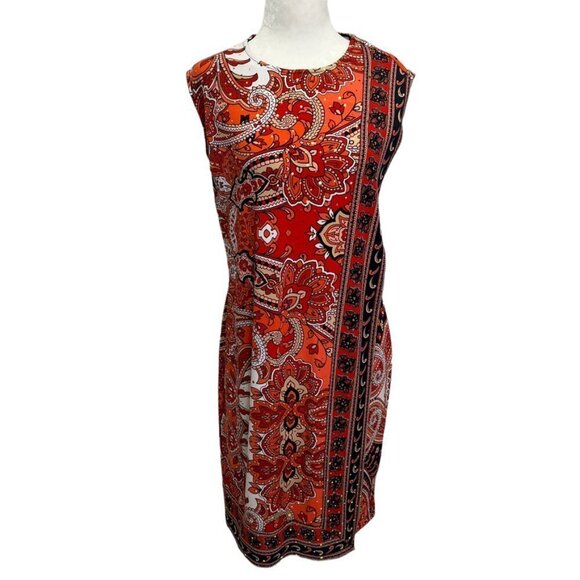 Joseph Ribkoff Sleeveless Red/Orange Shift Dress Size 8 - Picture 3 of 11